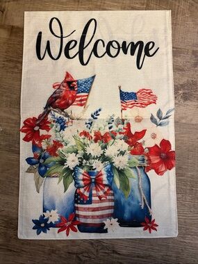 Welcome Patriotic Floral Bath Mat - Red, White & Blue